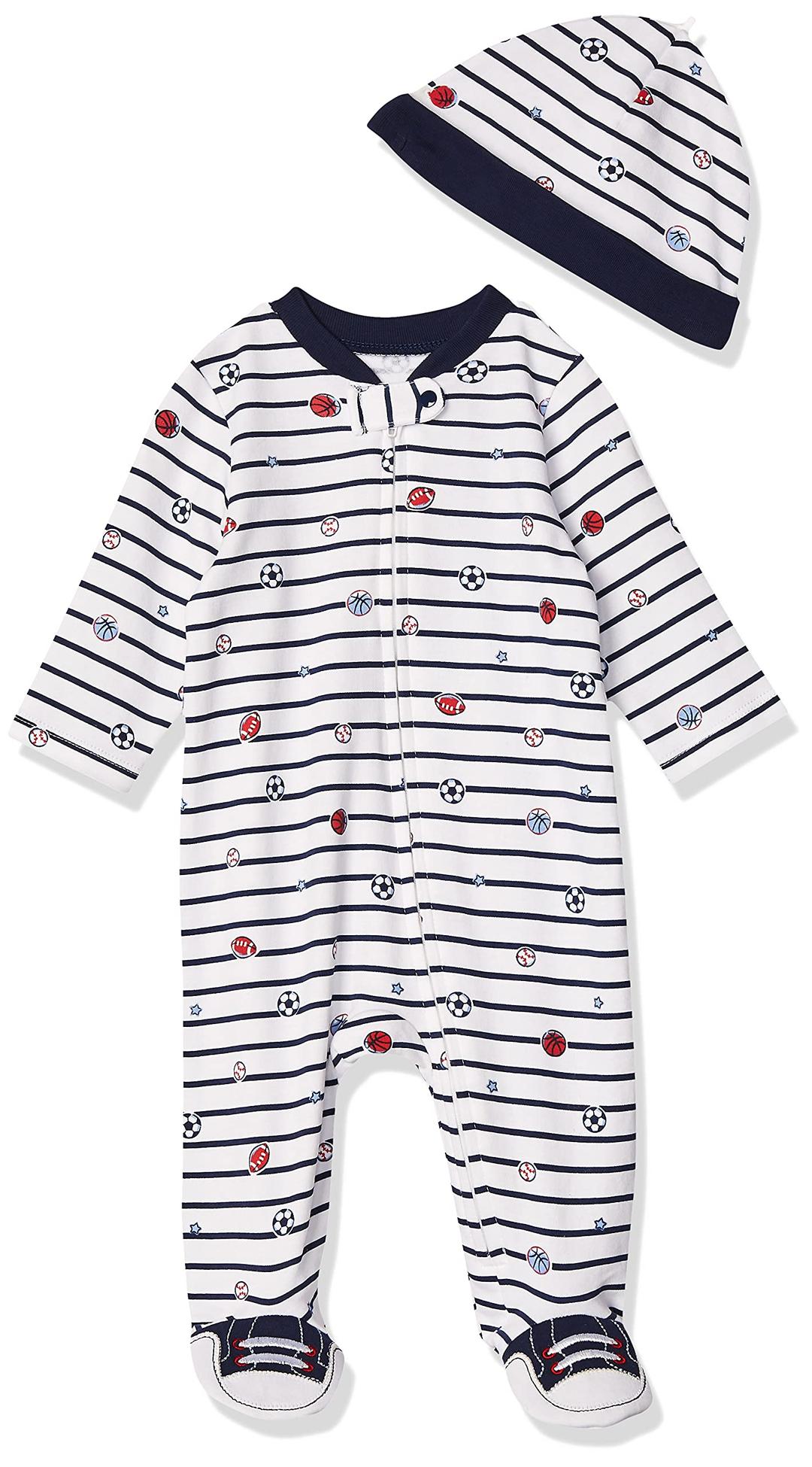 Little MeBaby Boys' 100% Cotton Scratch Free Tag 2-Piece Sleeper