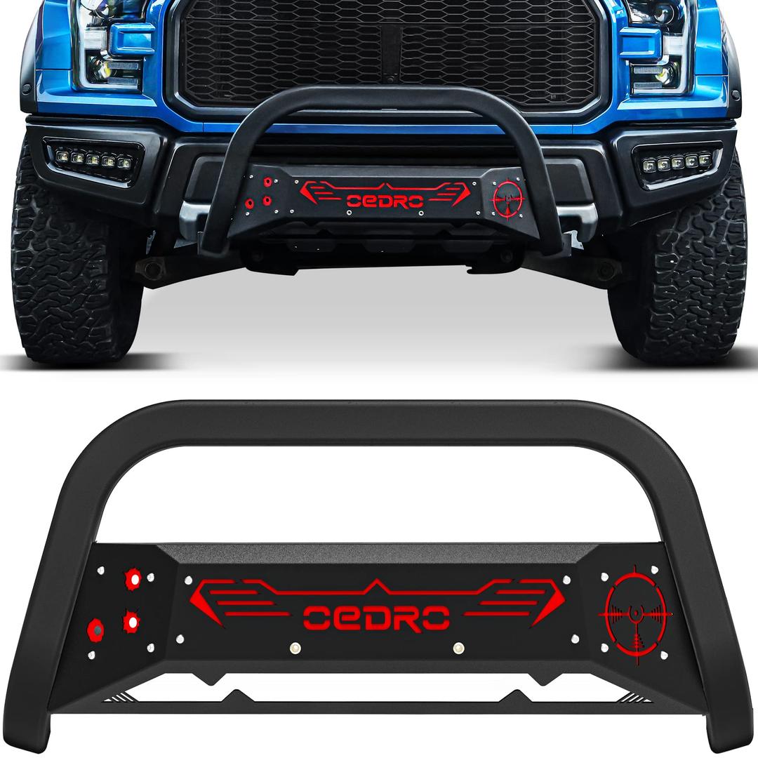 oEdRo Paintable Bull Bar Fits 2004-2023 Ford F150, Truck Brush Guard, Front Bumper Push Bar w/Grille Skid Plate Light Mount