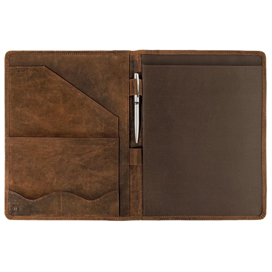 Moonster Leather Portfolio Professional Organizer Padfolio – Resume Folder with Luxury Pen - Leather Binder Portfolio Writing Pad with Business Card Holder - Portfolio Folder for Men & Women