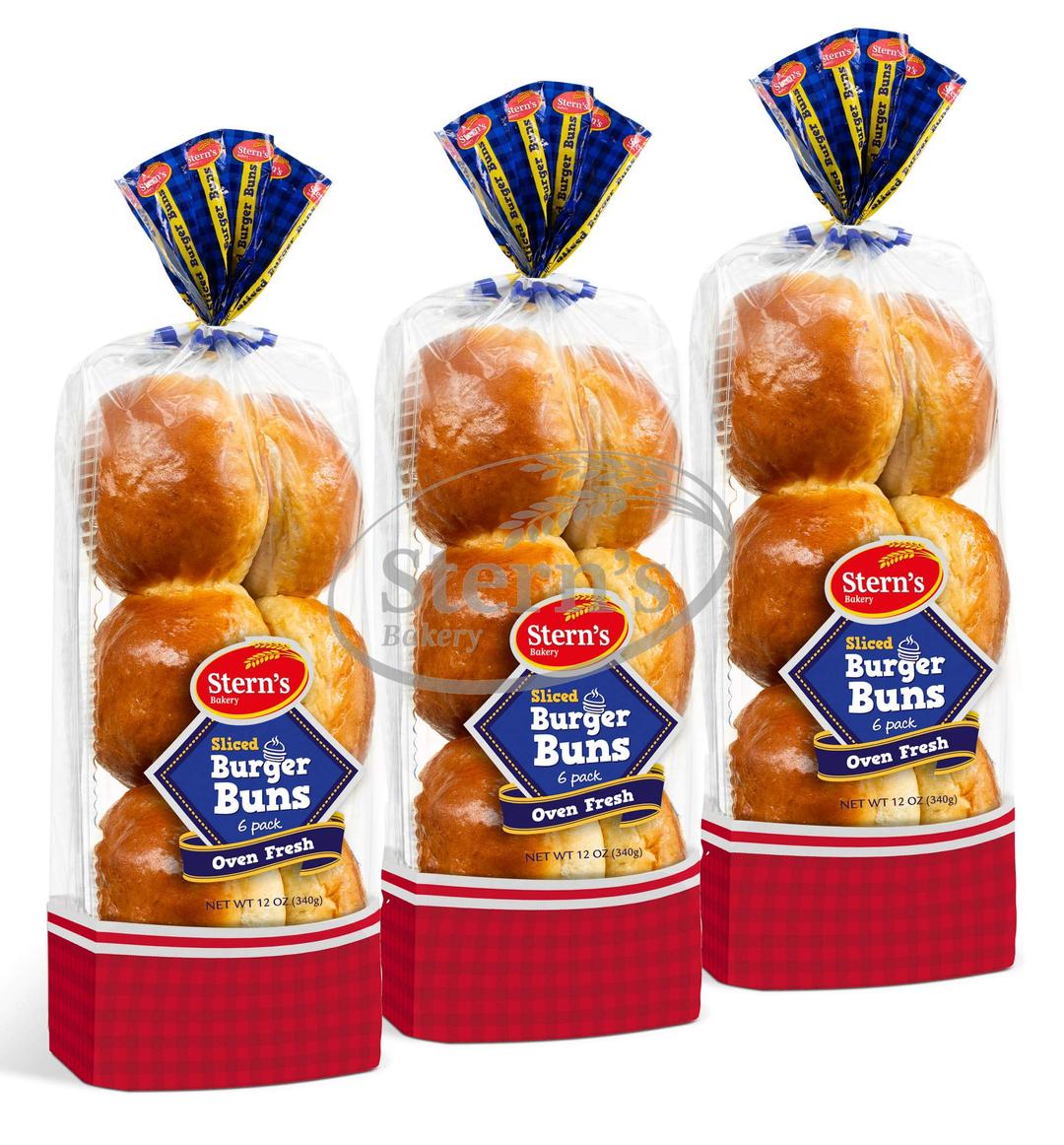 Hamburger Buns, American Classic Burger Buns, Moist and Soft Texture, Kosher Pre-Sliced Burger Buns, 6 Hamburger Rolls Included per 12 Oz Pack, 2-3 Day Shipping, Stern’s Bakery (3 Pack)