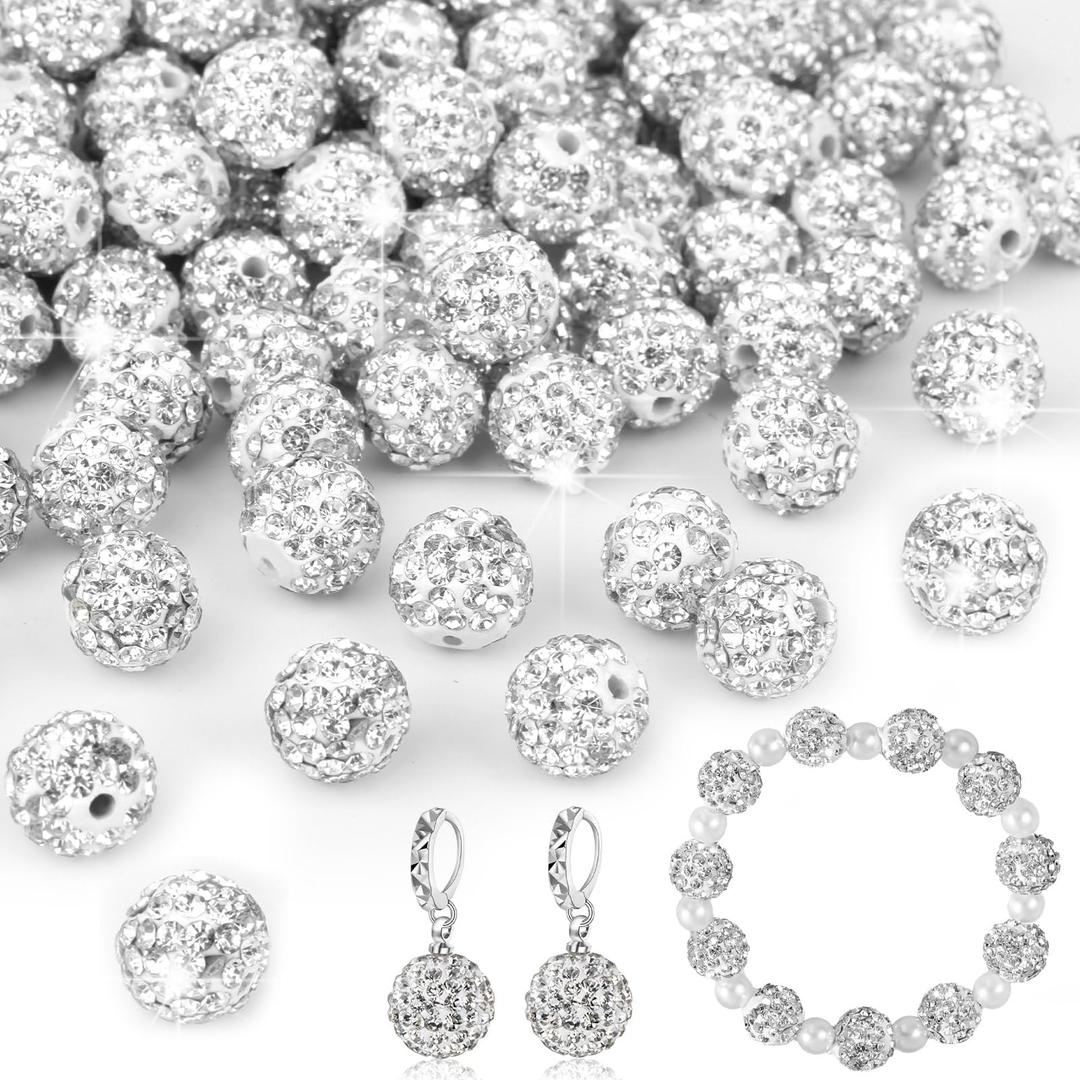 150 Pcs 10mm Rhinestone Beads for Jewelry Making, Sparkle Clay Rhinestone Beads for Bracelet Necklace Earring Jewelry Making (White)