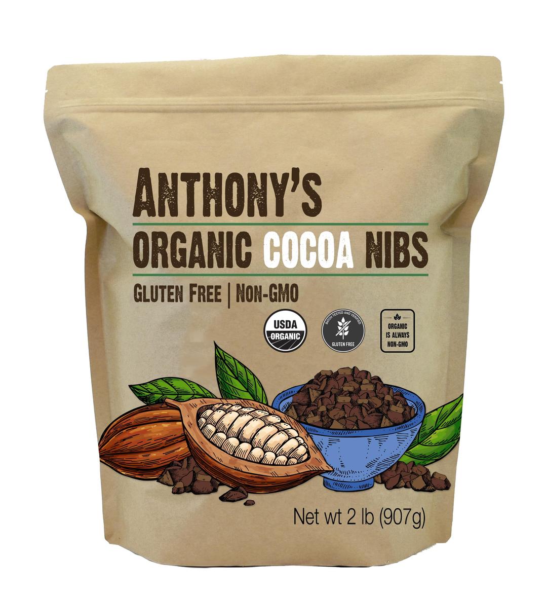 Anthony'sOrganic Cacao Cocoa Nibs, 2 lb, Batch Tested and Verified Gluten Free