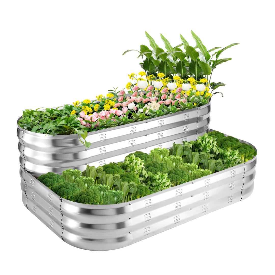 POTEY2 Tiered Raised Garden Beds Kit - Made of Galvanized Metal - Excellent as Ground Planter Boxes for Outdoor Gardening - Including Fruit, Vegetables, Herbs, Flowers, etc