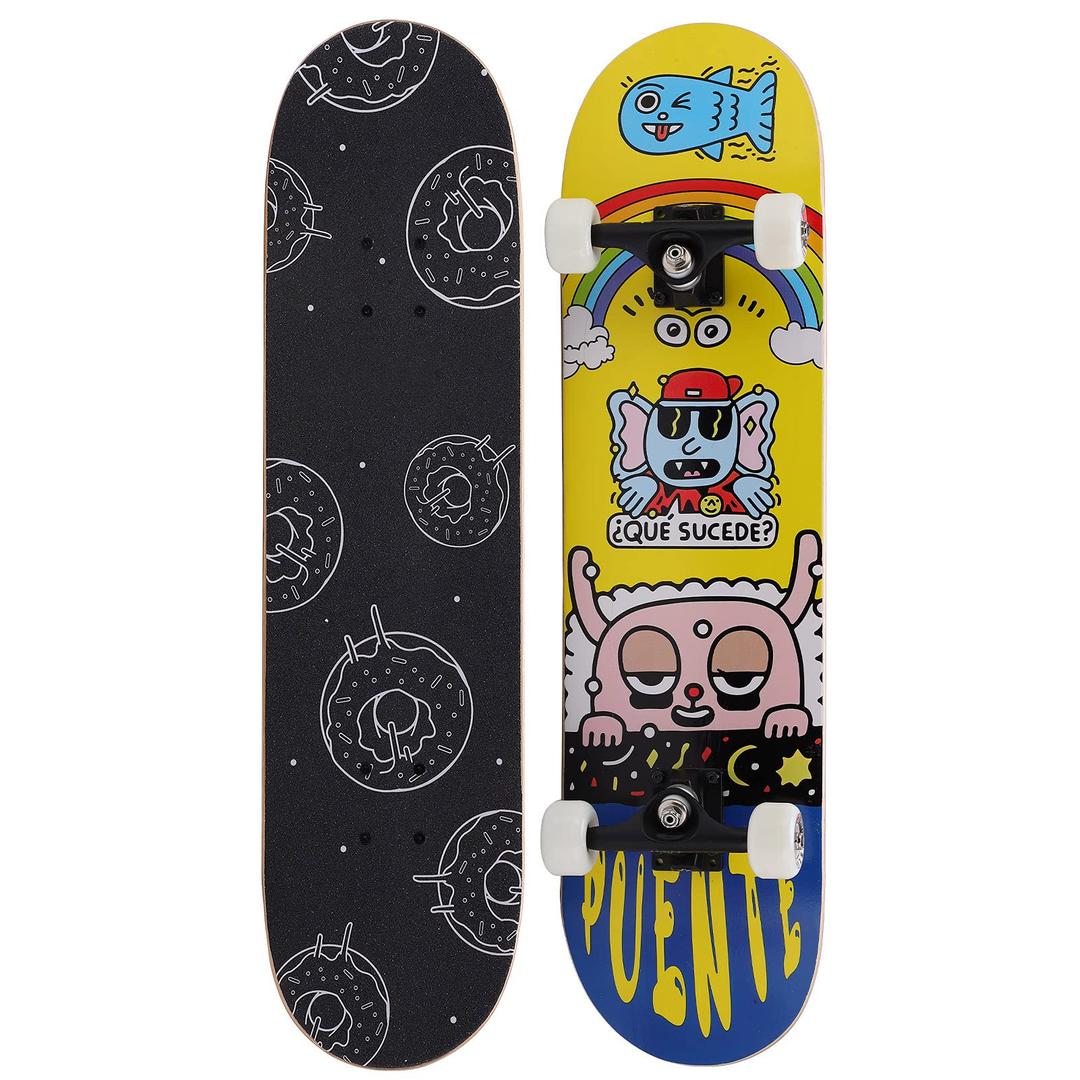 Complete Skateboards for Beginners, 31"x8" 7 Layer Maple Deck Standard Skateboard, Professional Double Kick Concave Skate Board for Kids and Adult, Teen, Boys and Girls