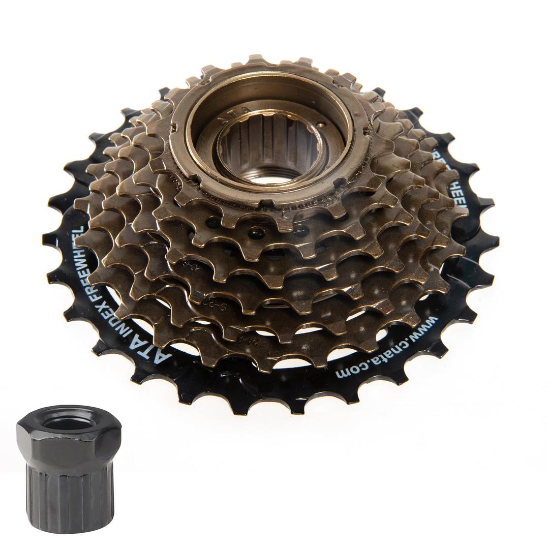 ATA Speed Bike Freewheel, 6/7/8 Speed 14-28T/13-28T Bike Freewheel Screw On Multiple Freewheel Threaded Type Freehub Cycling Replacement Part，Black&Brown