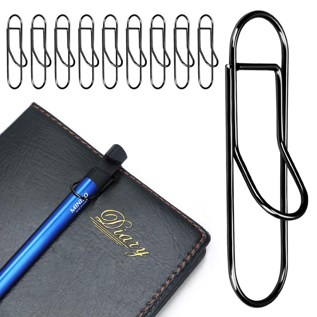 Pen Clips, Stainless Steel Paper Clip Holder for Notebook,Journals,Clipboard,Pictures(10 Pieces/Black)