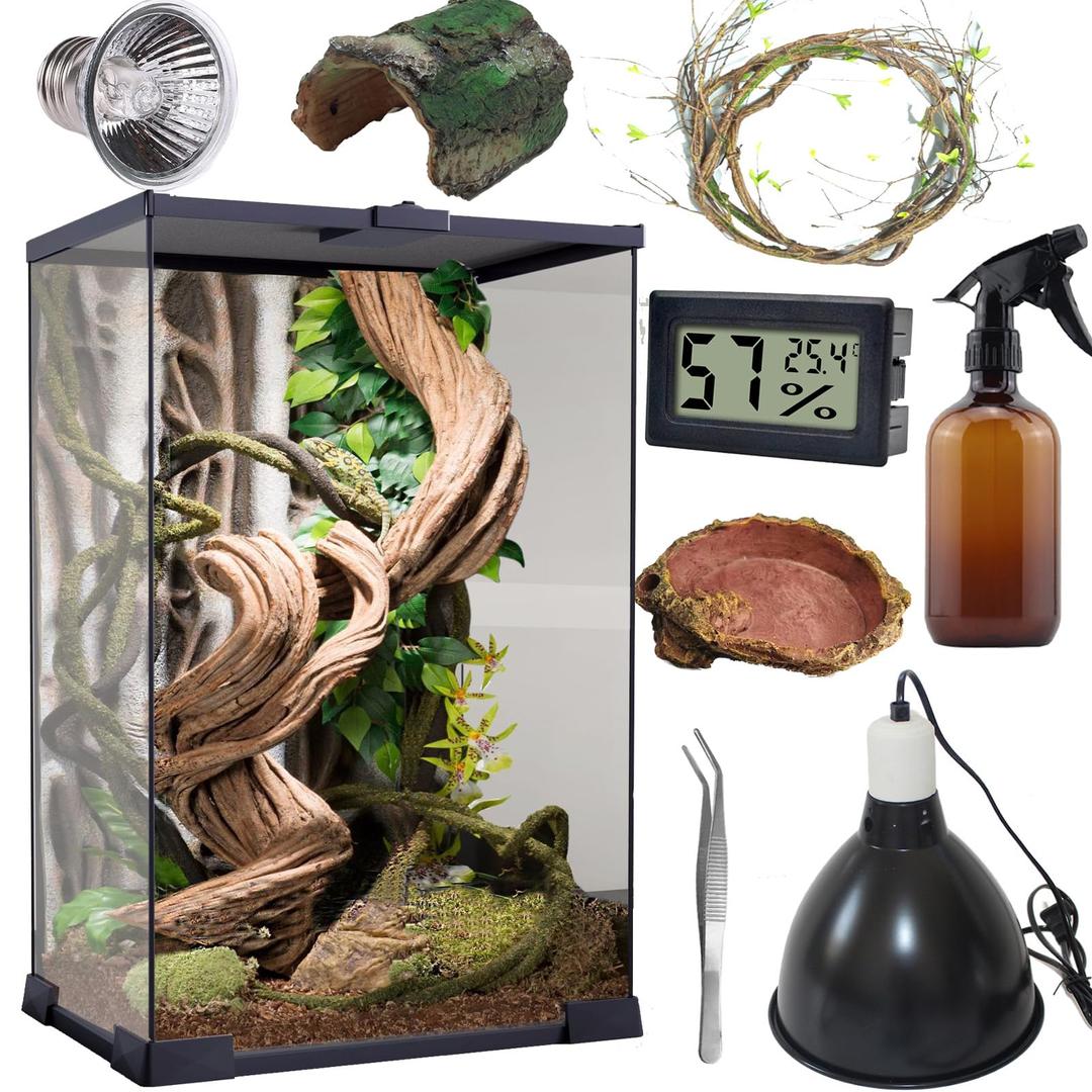 SARUFO Reptile Terrarium (9Pieces) 8 * 8 * 12 Amphibian Vertical Habitat Tank Starter Kit, Suitable for Small Reptiles such as Geckos, Snakes, Lizards, Chameleons, Serpents(8 * 8 * 12 inchs)