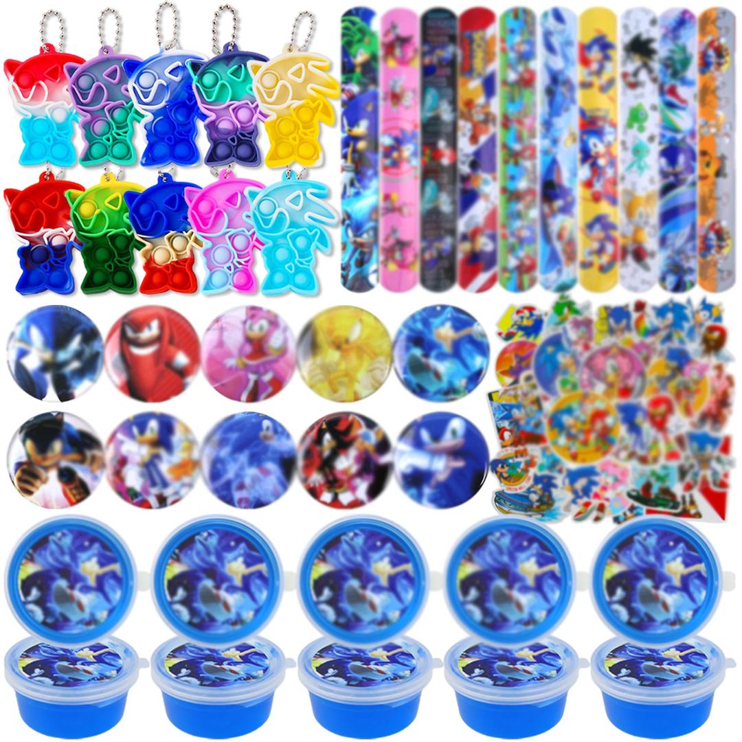 The Hedgehog Birthday Party Favors for Kids, 90pcs Party Supplies Include Keycahins, Slap Wristbands, Soft Fillers, Badges, Stickers for Boys Girls Gift Classroom Rewards Carnival Prizes Pinata Stuffers