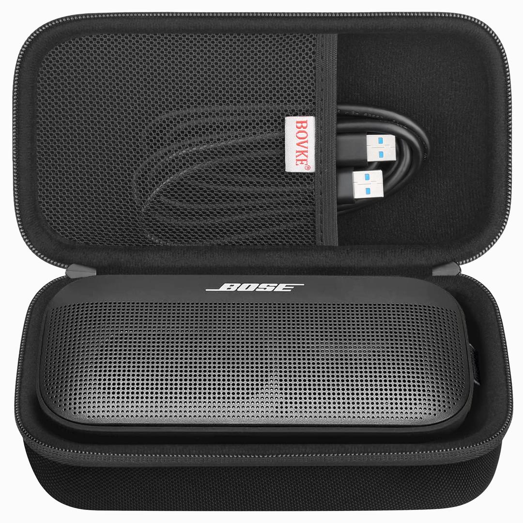 BOVKEHard Travel Speaker Case for Bose New SoundLink Flex Speaker (2nd Gen) / Bose SoundLink Flex Bluetooth Portable Speaker, Extra Mesh Pocket for Bose Speaker Charger, Charging Cables, Black