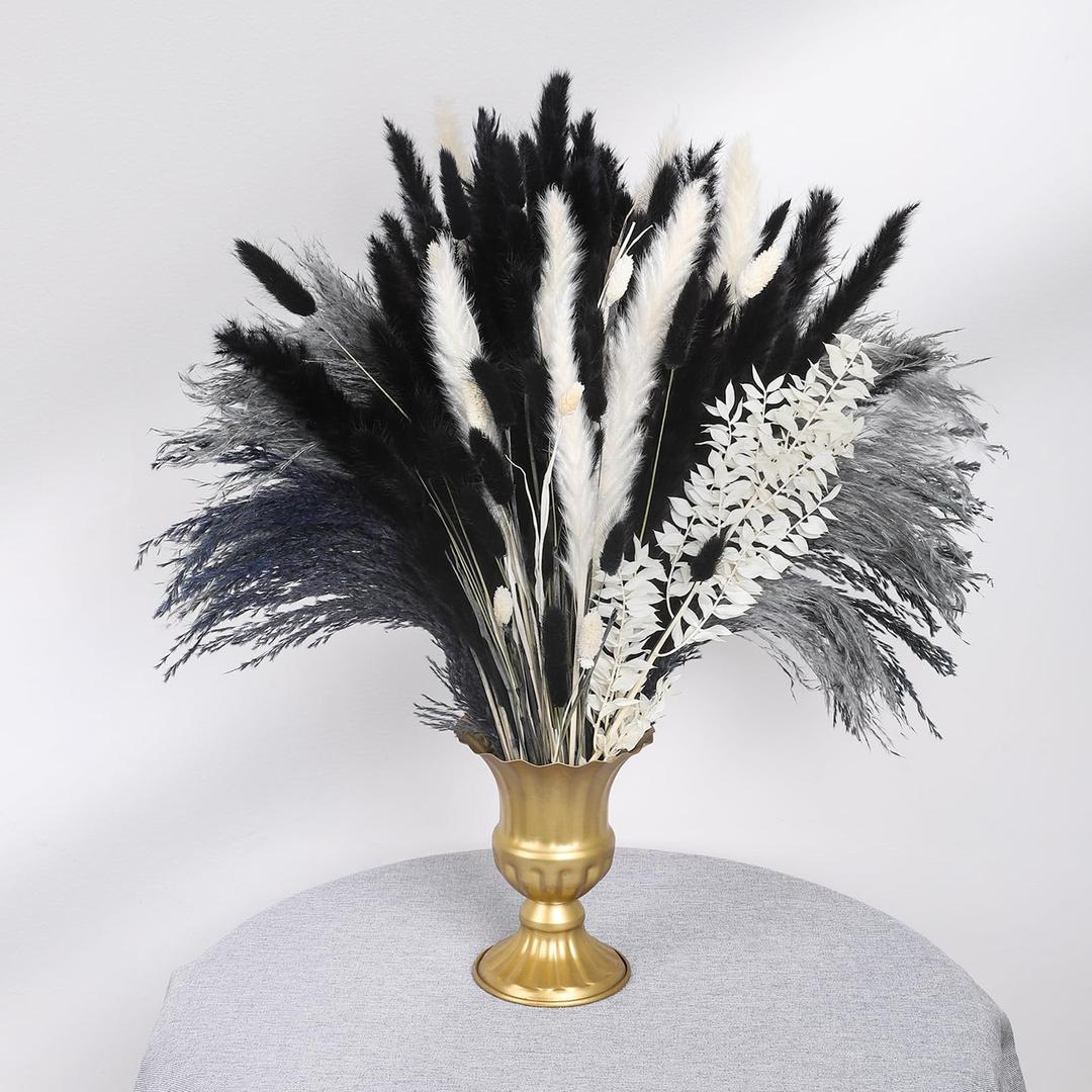 102PCS Black Pampas Grass, Natural Dried Pampas Grass Bouquet,Boho Home Decor Bouquet, Phragmites Dried Flowers,Bouquet for Wedding Floral Arrangements Home Vases Decorations(17.5 Inch)