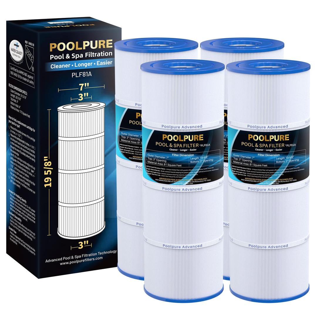 POOLPURECX580XRE Pool Filter Replaces Hayward C580E, PA81-PAK4, Ultral-A3, Unicel C-7483, Hayward SwimClear C3020, C3025, C3030, Filbur FC-1225, FC-6425,4 X 81 sq. ft.Cartridge,L x OD: 19 5/8"x 7"