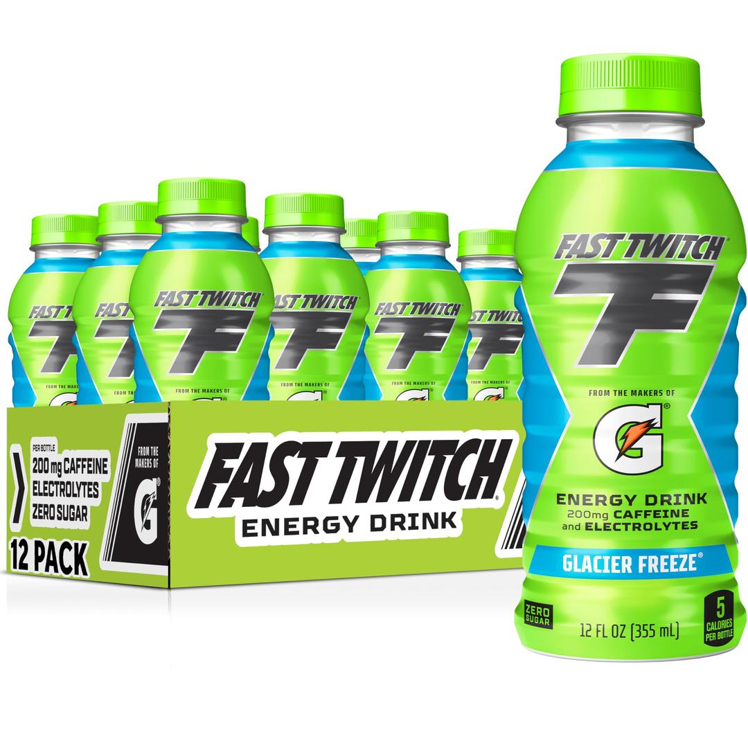 Fast Twitch Energy drink from Gatorade, Glacier Freeze, 12 fl oz Bottles, (12 Pack), 200mg Caffeine, Zero Sugar, Electrolytes