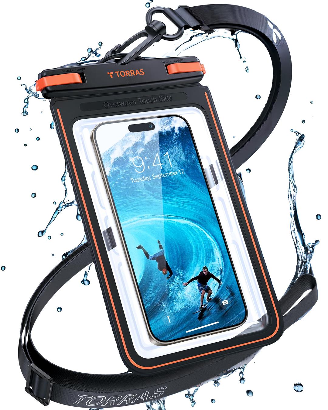 TORRAS IPX8 Waterproof Phone Pouch Floating, Underwater Screen Touchable, Waterproof Phone Case with Lanyard for iPhone 16 Pro Max 15 14 13 12 Galaxy S24 Ultra S23 S22, Cell Phone Dry Bag 7.0, Black