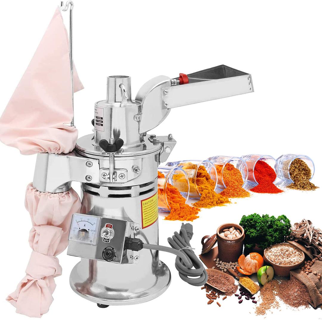 CGOLDENWALLDF-15 Hammer Mill Grinder Commercial Electric Herb Grinder Mill Industrial Automatic Continuous Spice Hammer Grain Mill Pulverizer Capacity 33 Pounds Per Hour Rotate Speed 20000r/min 110V