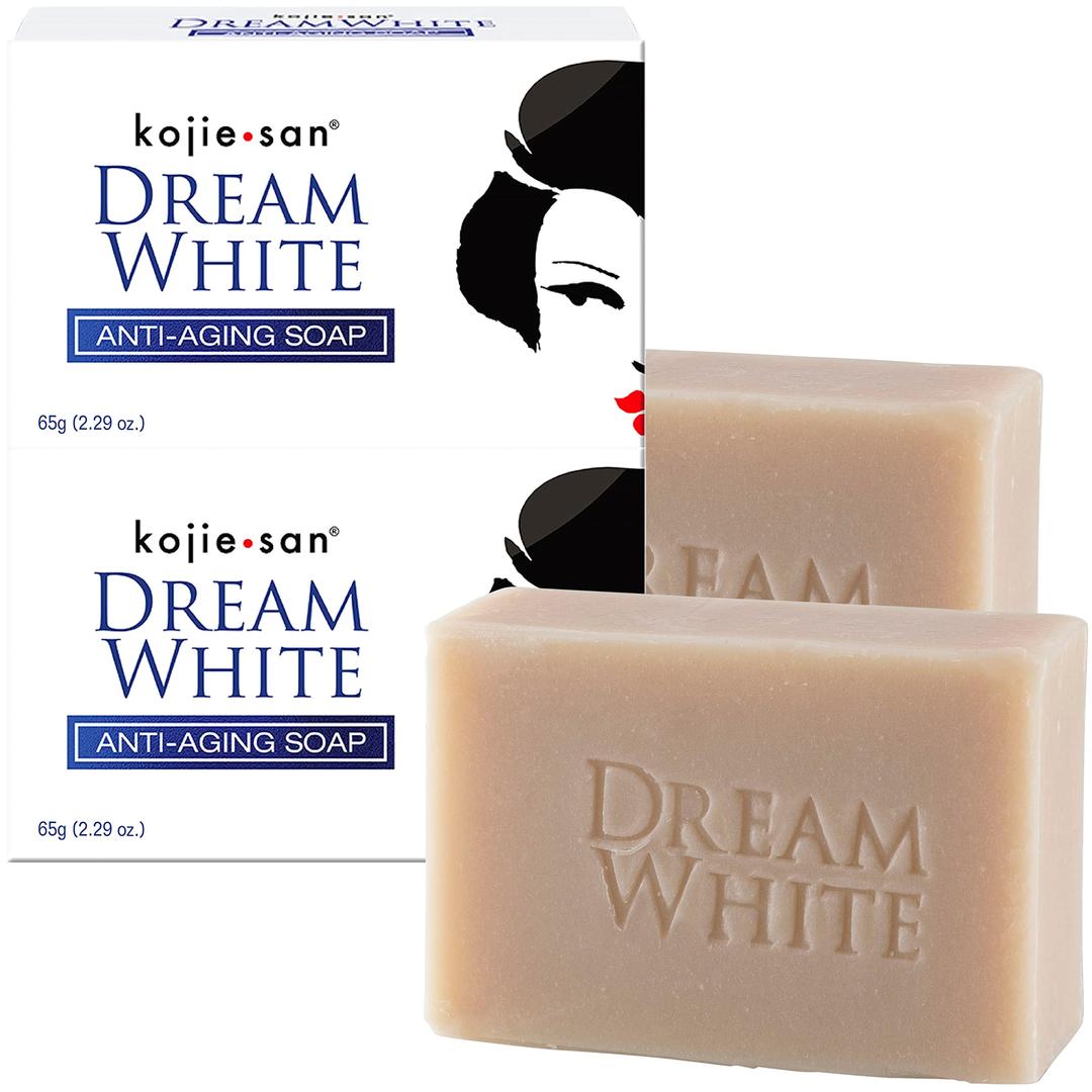 Kojie SanDream White Soap - Skin, Body, and Facial Brightening & Anti Aging Kojic Acid Soap with Collagen, Elastin & Coconut Oil - 65g x 2 Bars