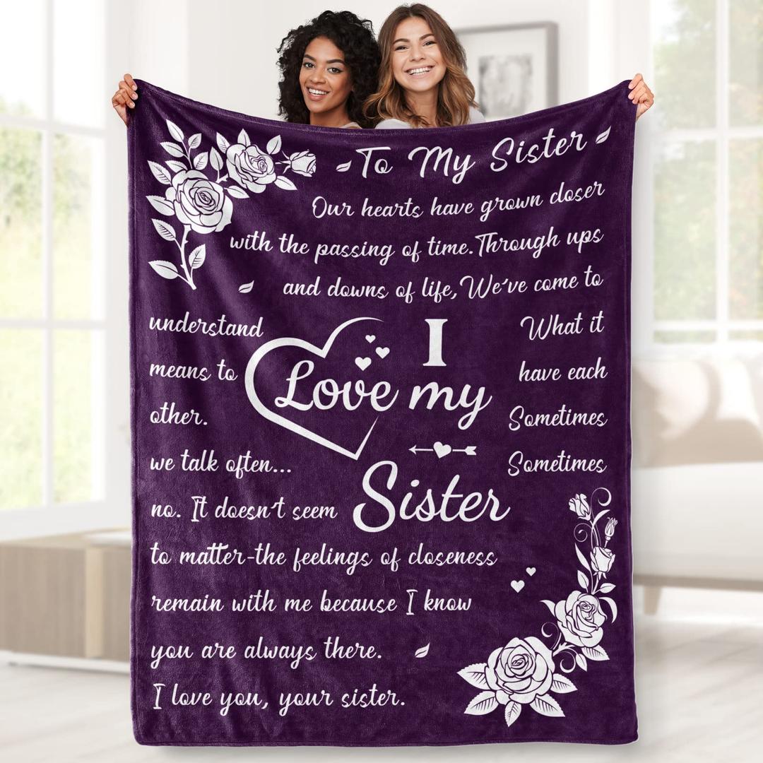 Sister Blankets from Sister, Sister Birthday Gifts from Sister, Best Friend Bestie Birthday Gifts for Women, Sisters Gifts from Sister on Christmas Valentine's Day, Soul Sister Gifts Throw Blanket