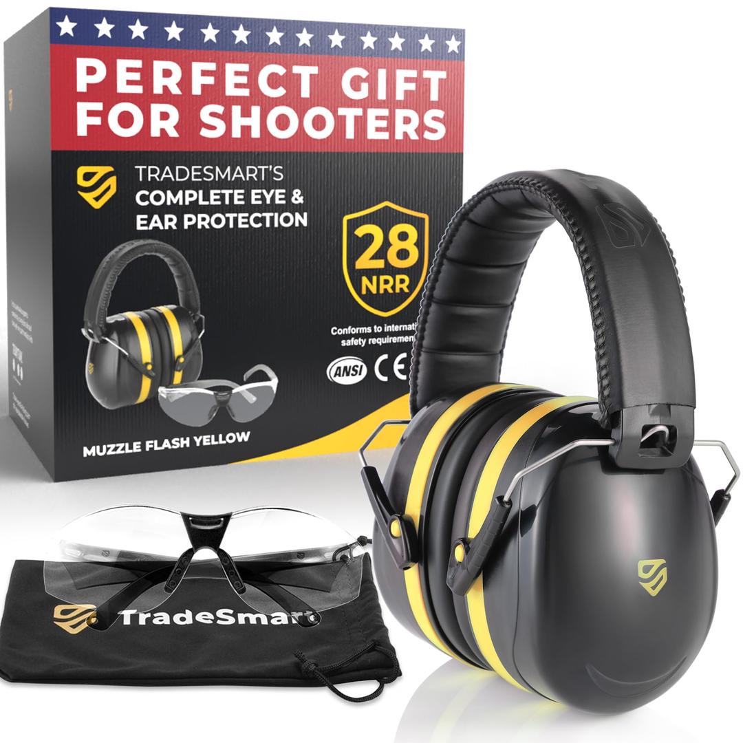 TradeSmart High-Performance Earmuffs for Shooting Range & Shooting Eye Protection Glasses + Firearm Confidence Course