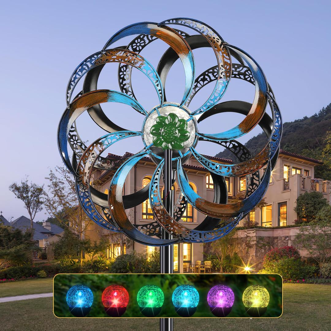 Wind Spinners Outdoor - Wind Spinners for Yard and Garden Wind Sculptures & Spinners Solar Wind Spinner Metal Sind Spinner for Outdoor Yard Lawn & Garden Christmas Holiday