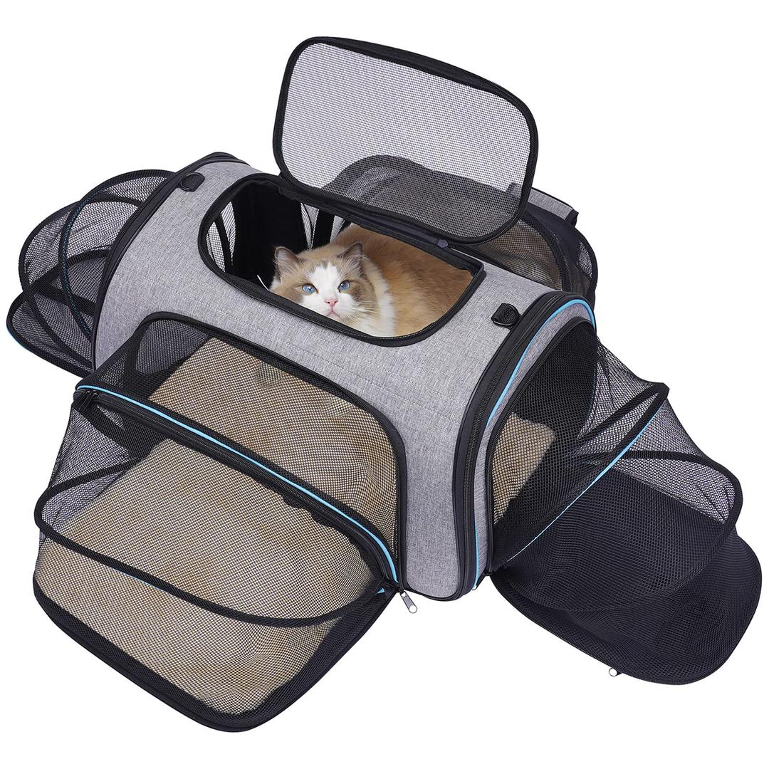 Siivton 4 Way Expandable Pet Carrier, Airline Approved Collapsible Cat Soft-Sided Carriers W/Removable Fleece Pad for Cats, Puppy, Small Dogs (18"x 11"x 11")