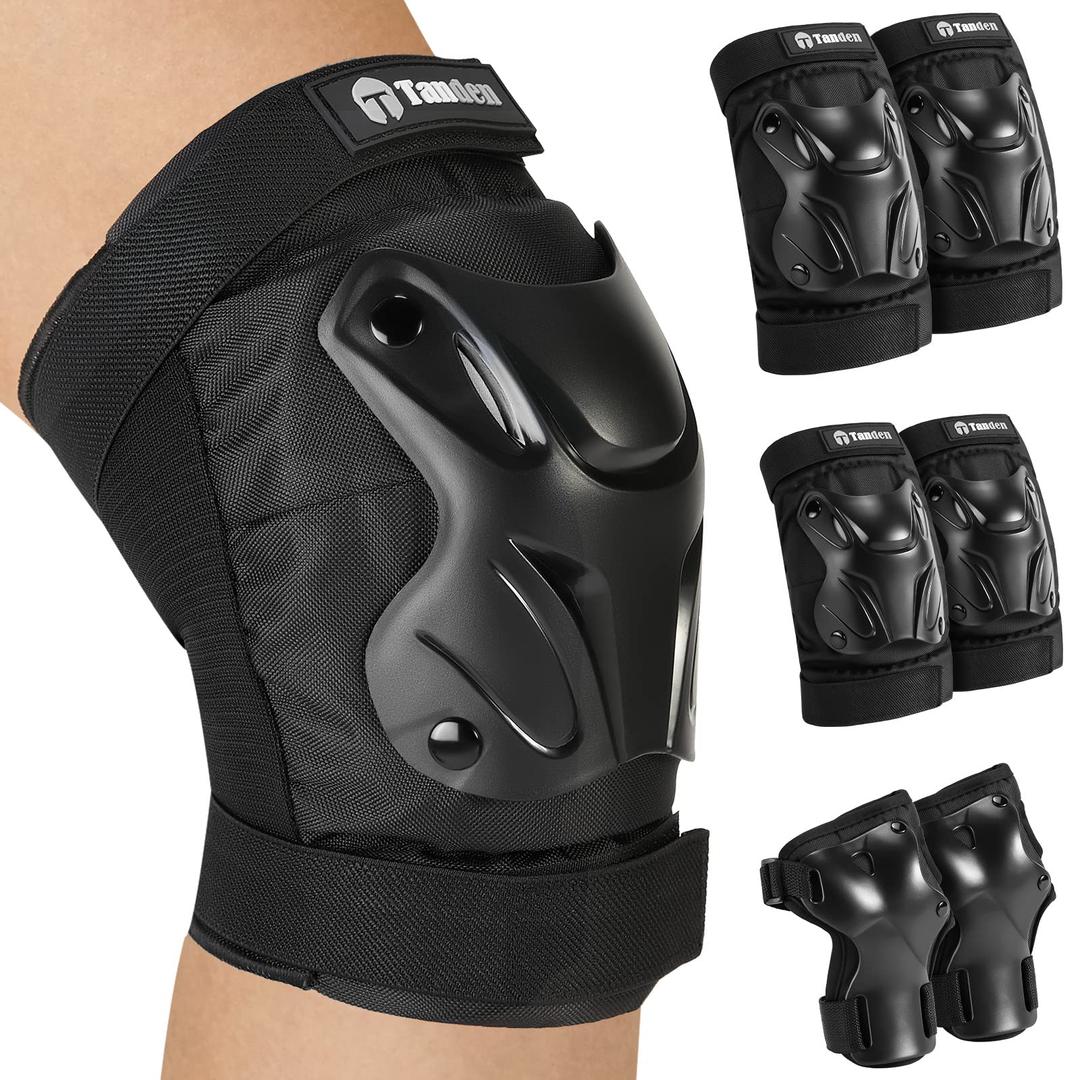 Skating Protective Gear Adult Knee and Elbow Pads Wrist Guards for Roller Skating Skateboarding, Skate Pads Adult Knee Pads for Men Women Black