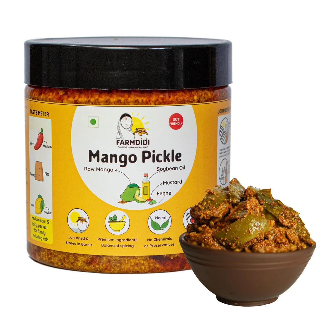 FarmDidi Mango Pickle 325g Mango Pickles Homemade | Traditional Indian Achar | Less Oil Aam ka achar home made Pickle in fresh | Dry Sukha Aam Ka Achaar made with Organic Methods & Preservative free