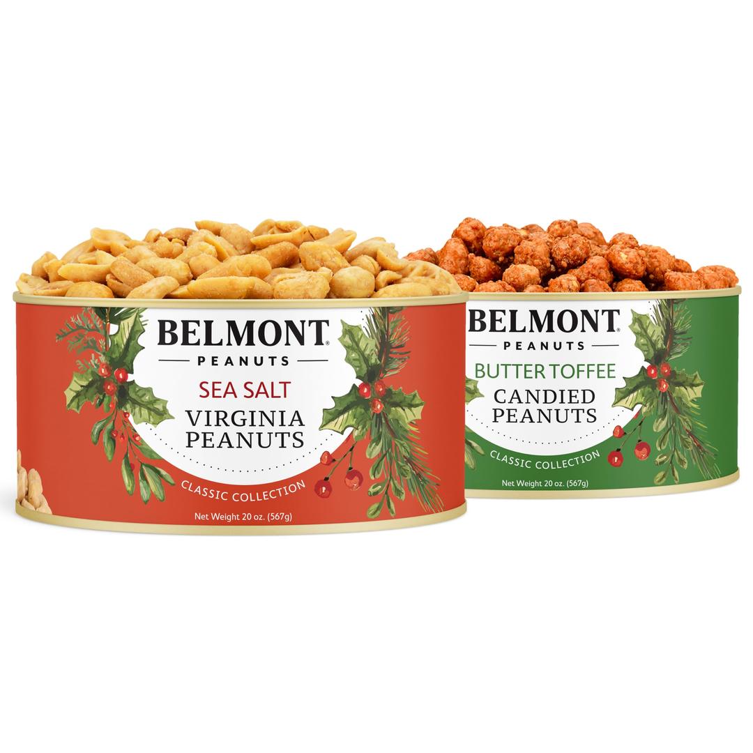 Belmont PeanutsHoliday Gift Bundle with Sea Salt and Butter Toffee Virginia Peanuts, 20 oz (2 Pack) – Hand Seasoned, No Preservatives, Absolutely Delicious – A Secret Santa Favorite