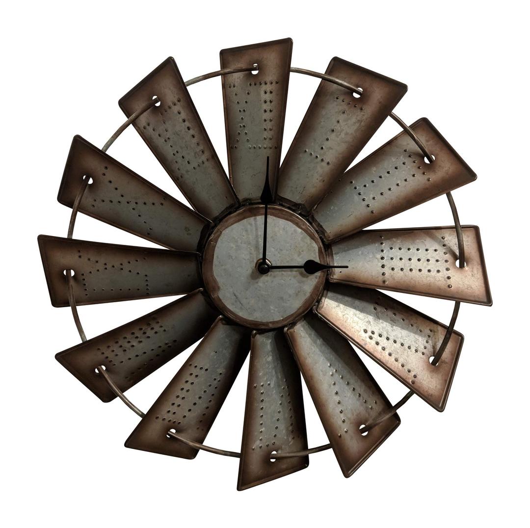 Rustic Farmhouse Metal Windmill Wall Clock (14.5")