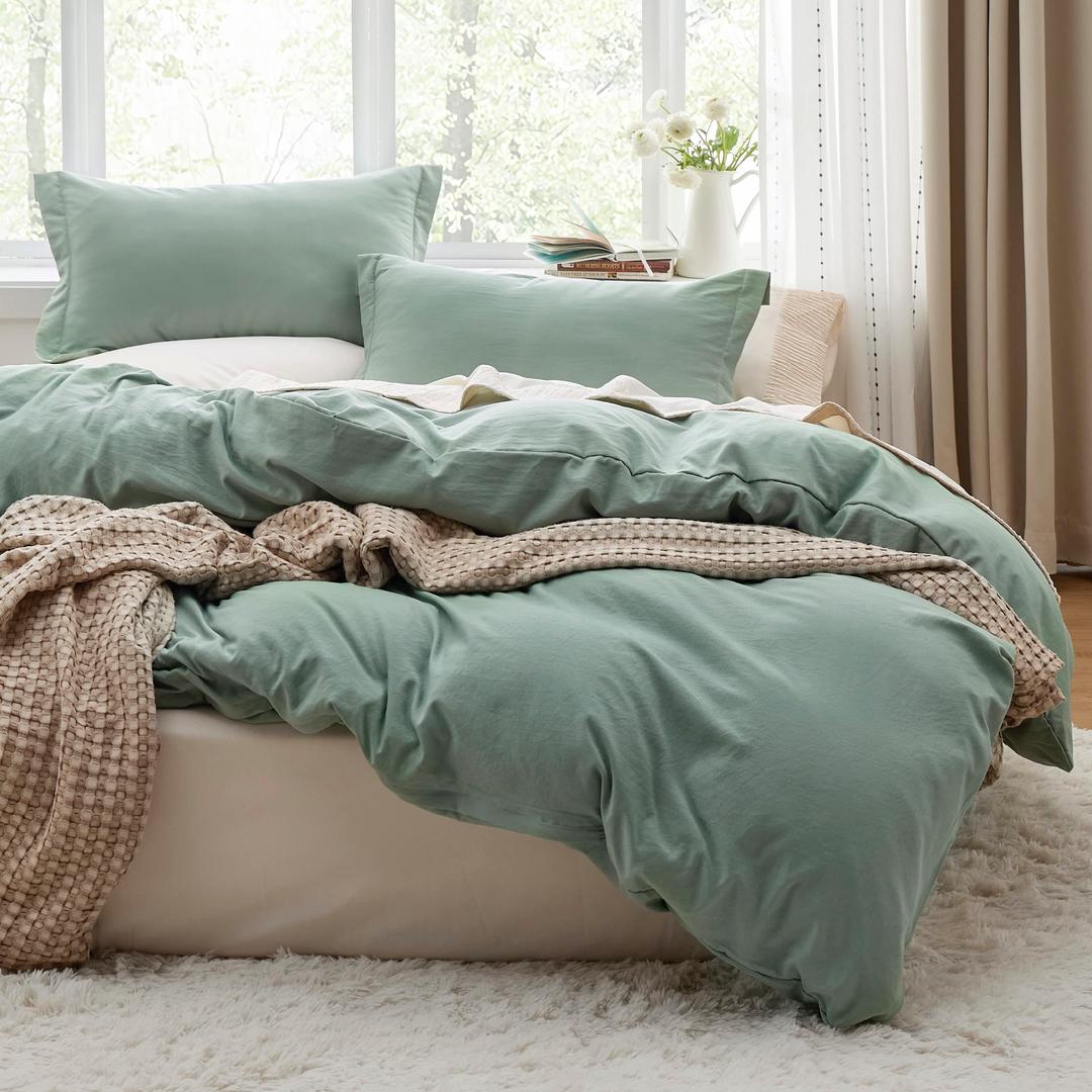 Bedsure Sage Green Twin Duvet Cover Set - Soft Prewashed Duvet Cover Twin Size, 2 Pieces, 1 Duvet Cover 68x90 Inches with Zipper Closure and 1 Pillow Sham, Comforter Not Included