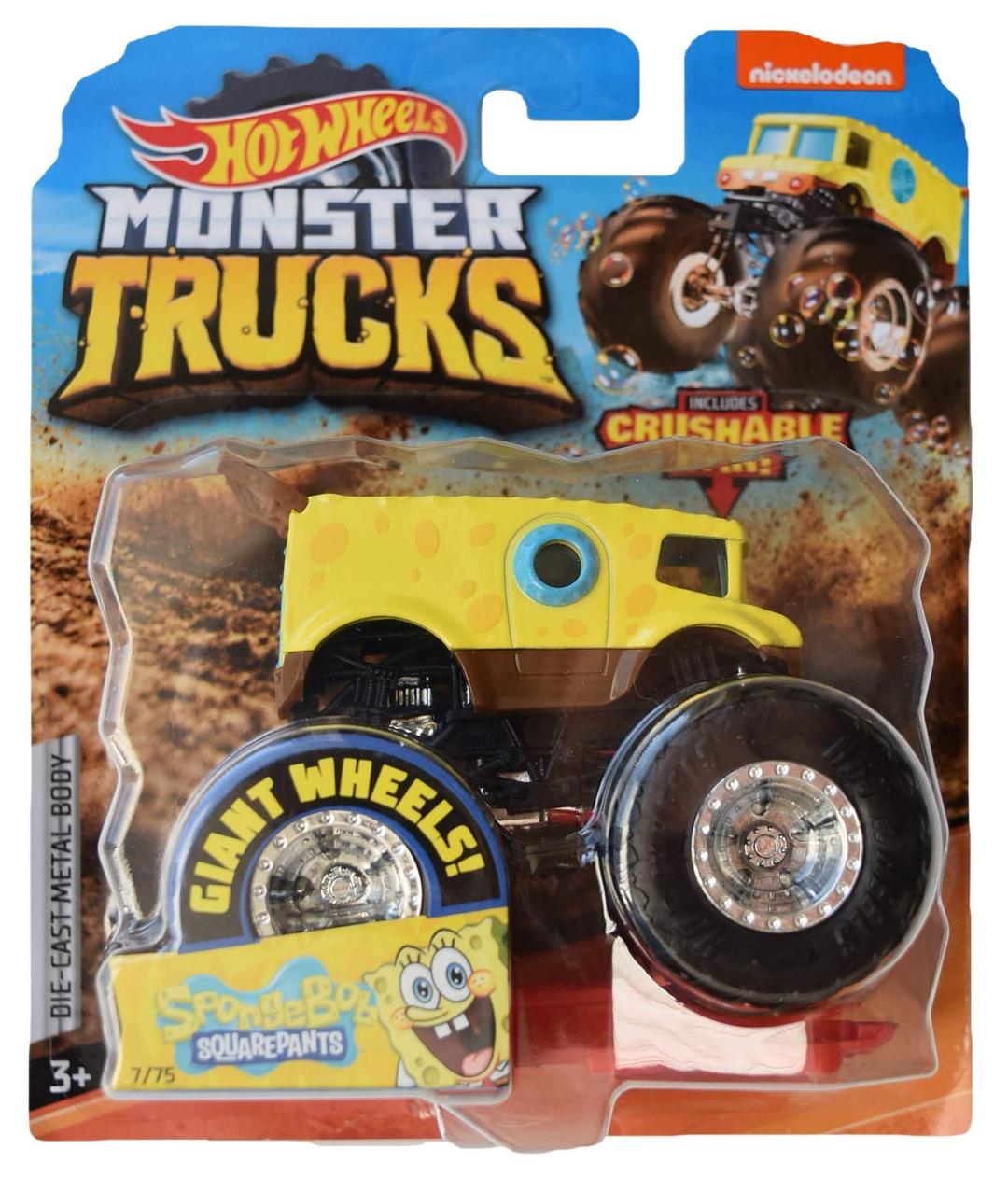 Hot Wheels Monster Trucks 1:64 Scale Spongebob Squarepants Crushable Car