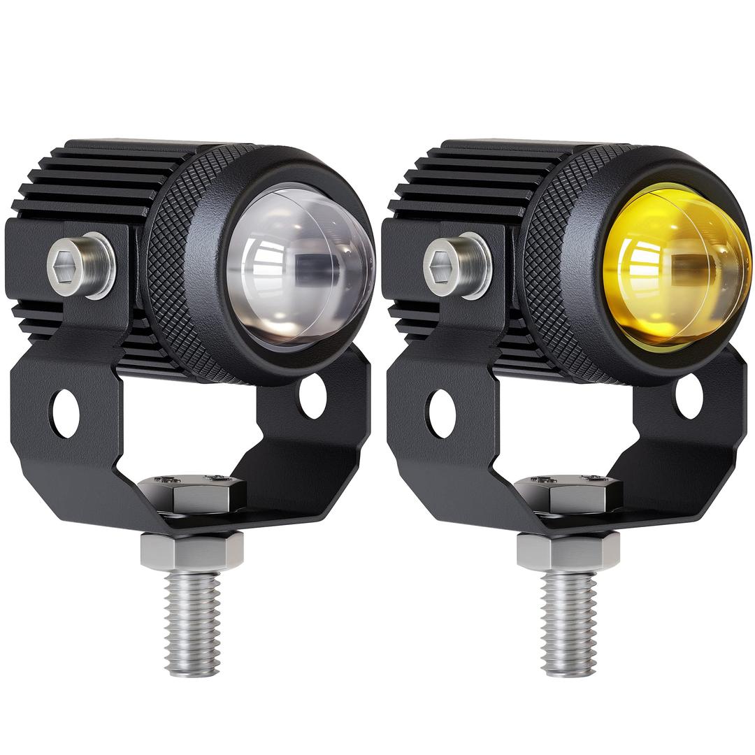 Zmoon Motorcycle LED Driving Fog Lights 60W White and Amber LED Pods Projector Lights 1.3" Aux Spotlight, Compatible with Tractor Truck ATV UTV SUV Boat etc. (2 pack)