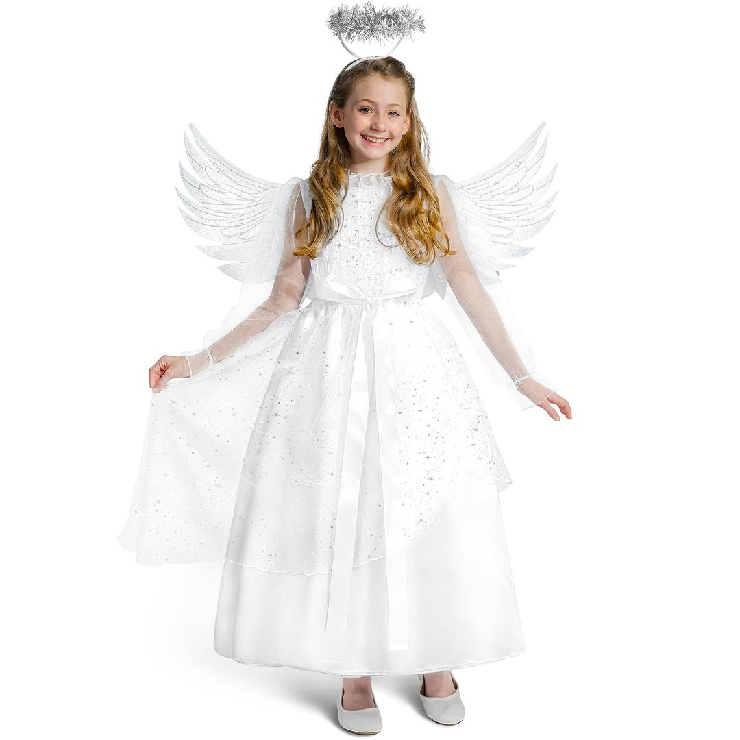 Spooktacular CreationsSpooktacular Creations Halloween Angel Costume Girls, Kids Princess Dress Toddlers Tulle Angel Set with Accessories for Halloween Role Play Parties, White, Toddler(3-4 yrs)