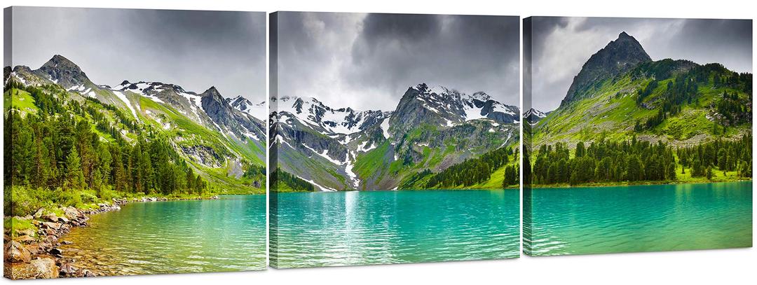 Canvas Wall Art Decor - 24x24 3 Piece Set (Total 24x72 inch) - Mountain & Lake Landscape - Large Decorative & Modern Multi Panel Split Canvas Prints for Dining & Living Room, Kitchen, Bedroom & Office