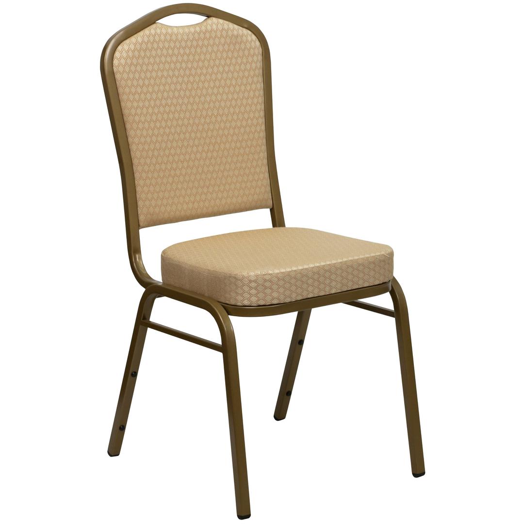 Flash Furniture HERCULES Series Crown Back Stacking Banquet Chair in Beige Patterned Fabric - Gold Frame