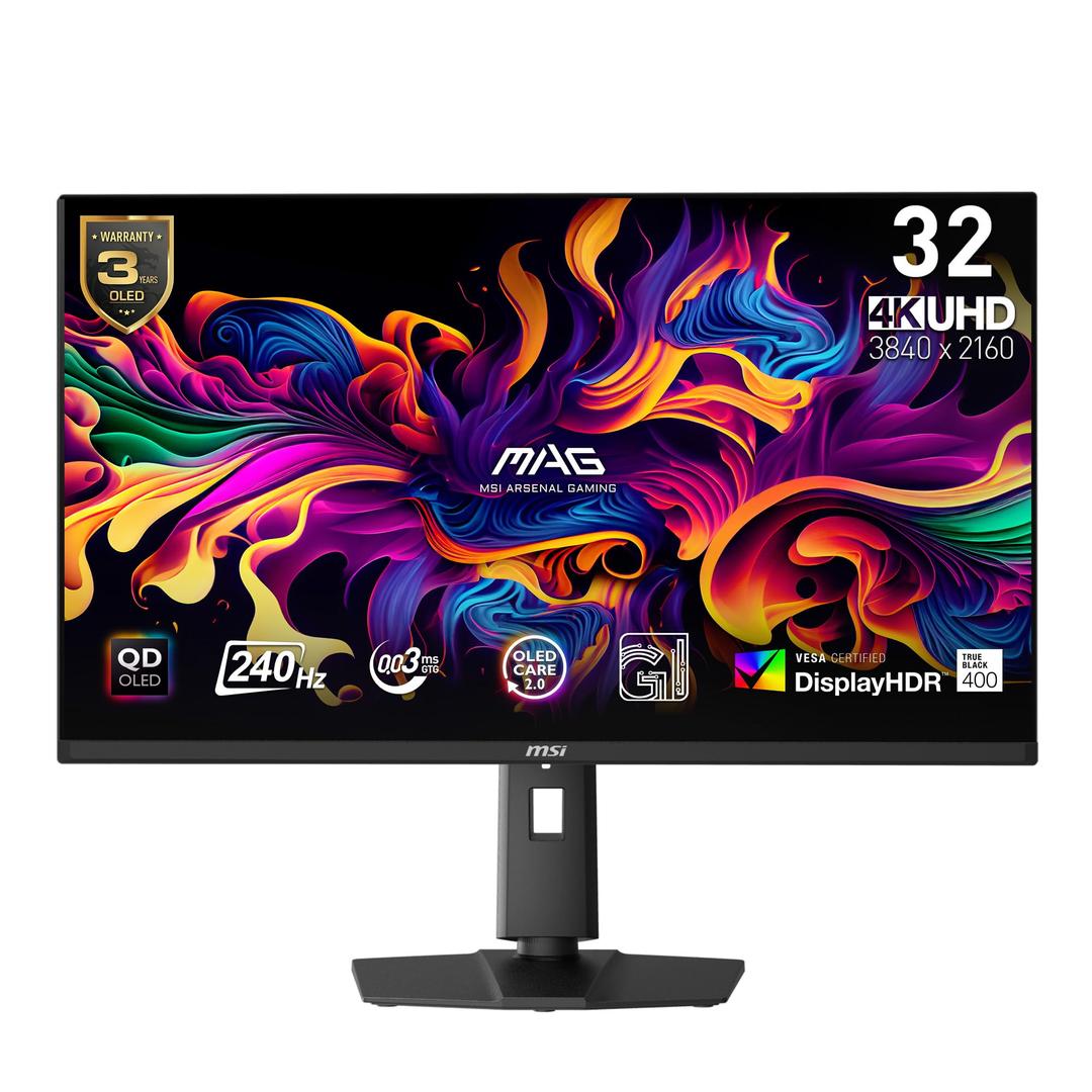 MSI MAG 321UPX QD-OLED, 32" 4K UHD Quantum Dot OLED Gaming Monitor, 3840 x 2160, 0.03ms, 240Hz, True Black HDR 400, 15W USB Type C, HDMI, DP Port