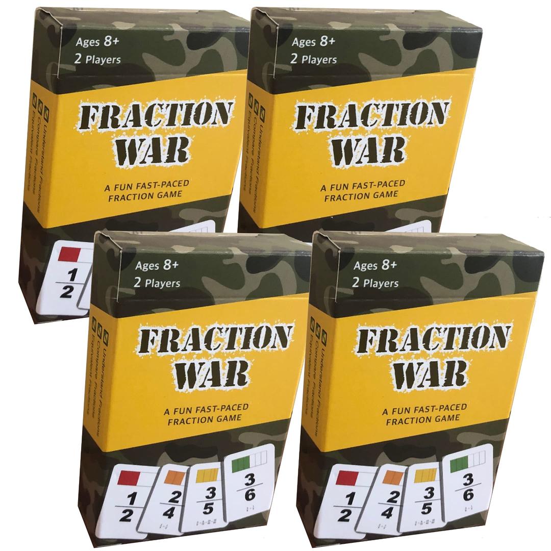 Fraction War Math Game - Fun Math Game to Learn, Compare and Simplify Fractions for 2nd Grade, 3rd Grade, 4th Grade, 5th Grade (4 Pack)