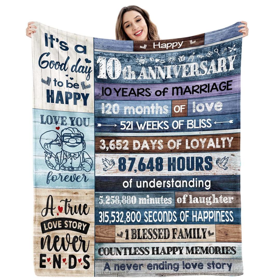 qixnzagr 10th Anniversary Tin Gifts Blanket 10 Year Anniversary Wedding Gifts for Him Her Couples 10th Anniversary Wedding Gifts 10 Year Anniversary Decorations Custom Blanket 60 X 50 Inches