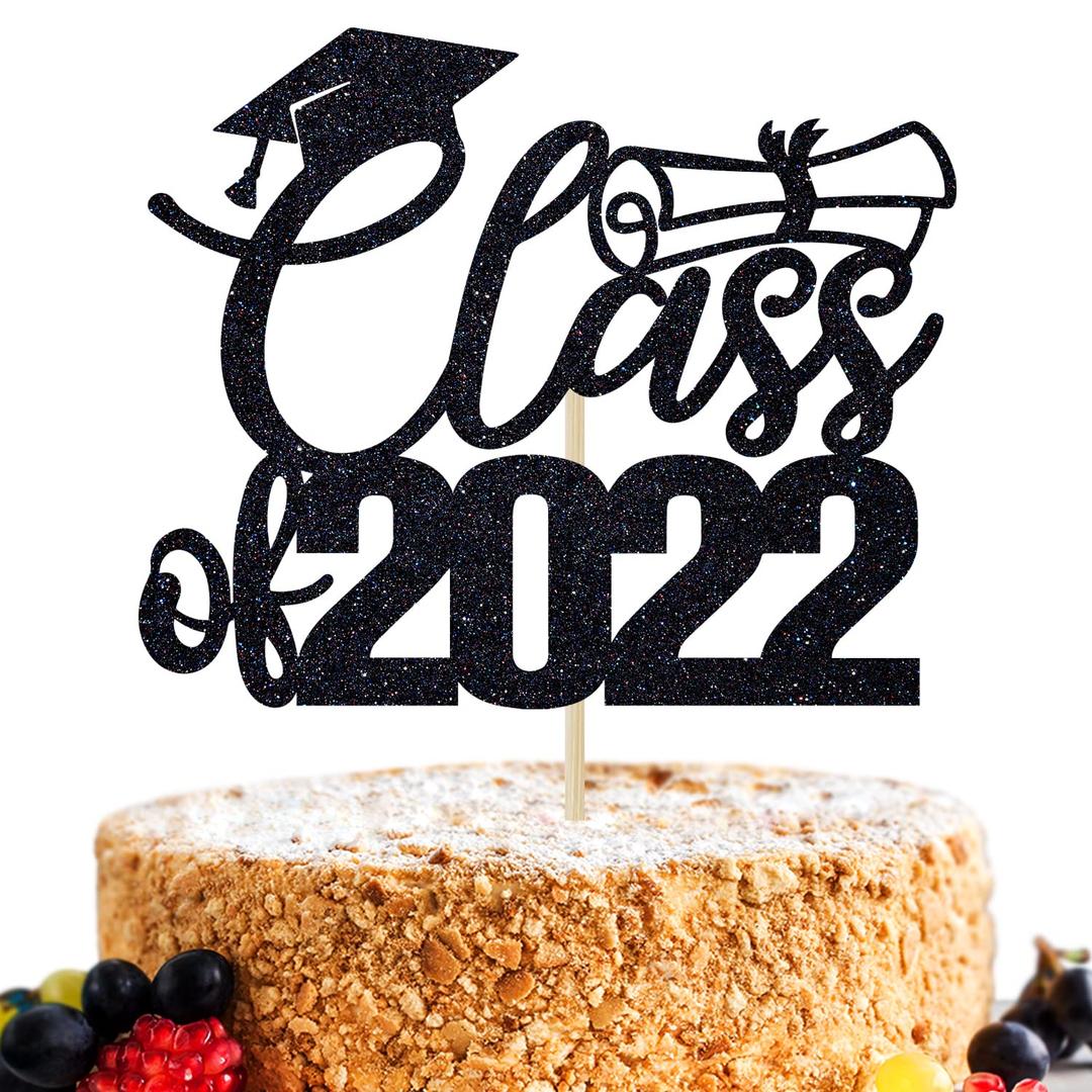 Class of 2022 Cake Topper - Happy Graduation Cake Topper, Congrats Grad Party Decorations, College Graduate Cake Topper (Black)