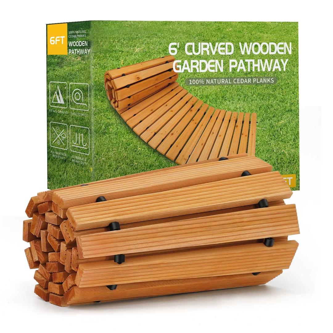 RELIANCER 6' Wooden Garden Pathway,Outdoor Roll Out Cedar Curved Walkway,Patio Path Decorative Garden Boardwalk Walkways,Weather-Resistant Roll Up Beach Wood Road Floor,Wedding Party Pathways