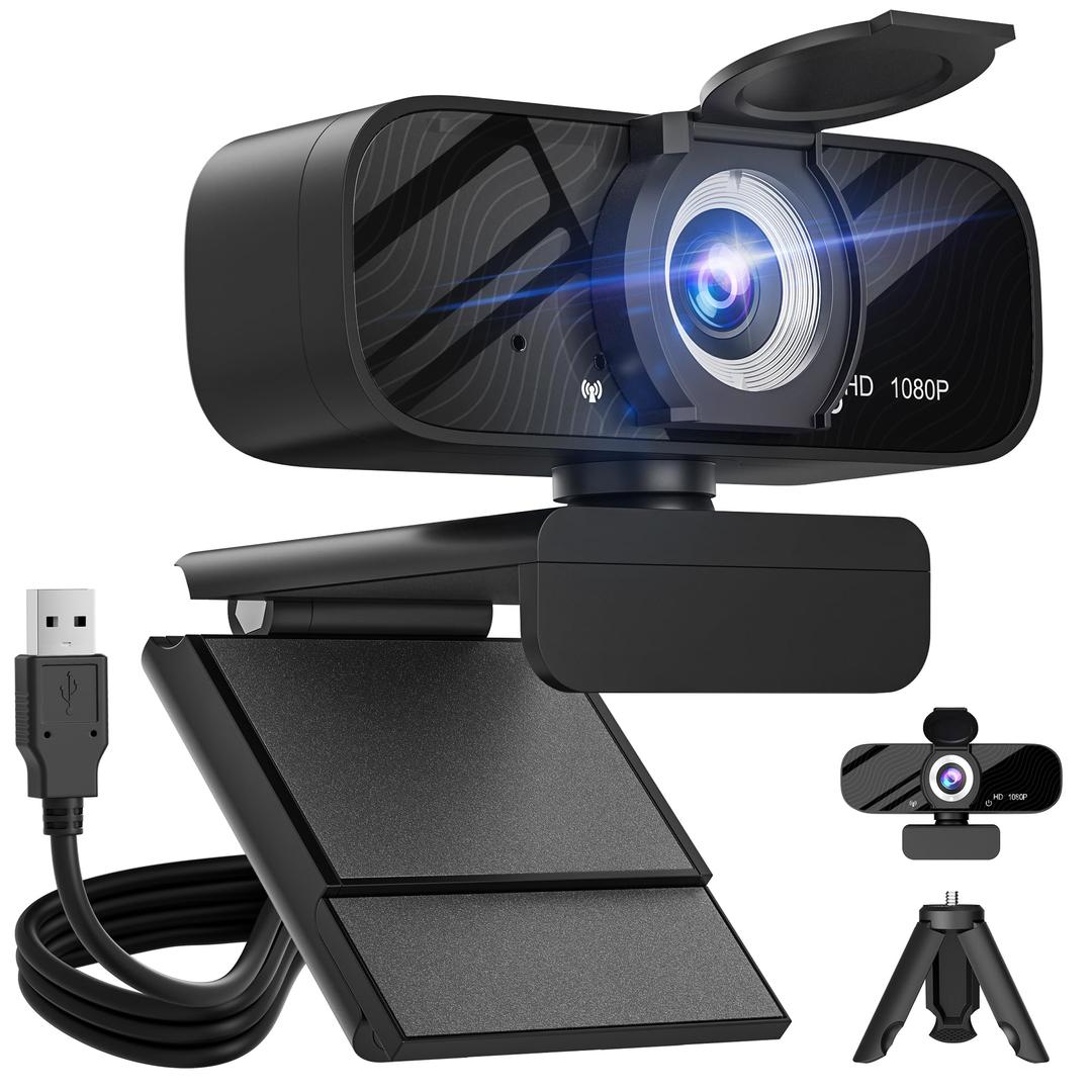 Full HD 1080P Video Webcam and Wide Angle Camera with Built-in Microphone and Rotatable Tripod,for Laptop Computer or Desktop PC,Great for Live Streaming.Calls.Video Conferencing