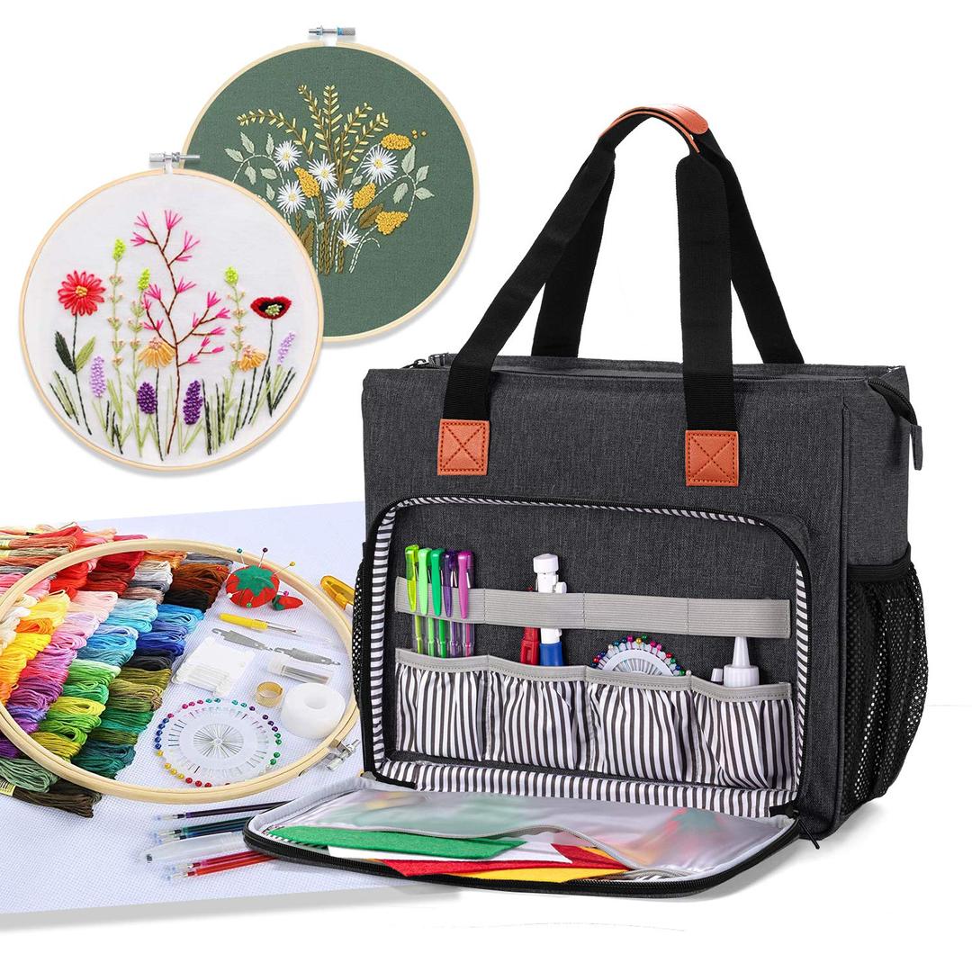 LUXJA Embroidery Project Carrying Bag, Embroidery Kits Storage Bag (Bag Only), Black