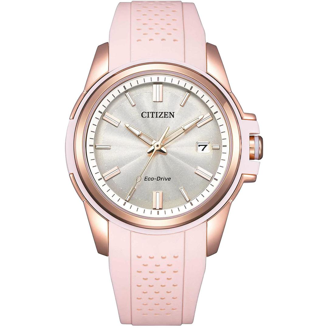 CitizenWomen's Eco-Drive Weekender Sport Casual, Rose Gold-Tone Stainless Steel Watch, Pink Silicone Strap, White Dial (Model: FE6138-05B)