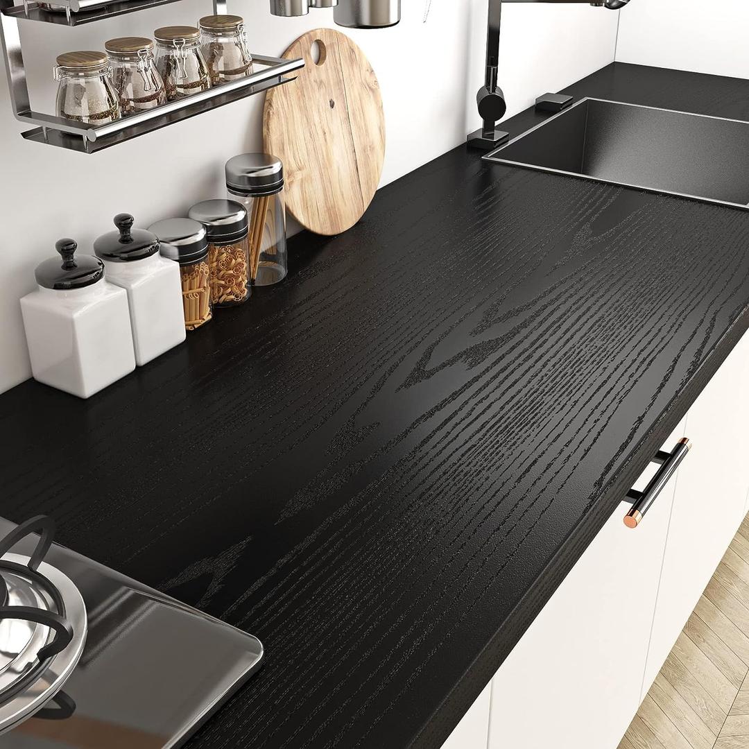 Livelynine 36 X 197 Inch Large Black Wood Contact Paper for Countertops Waterproof Kitchen Counter Top Cover Wood Grain Wallpaper Peel and Stick Vinyl Self Adhesive Countertop Covering Laminate Wrap