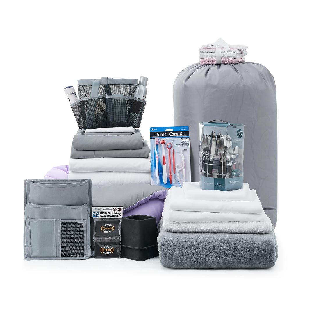 The 44-Piece College Dorm Essentials Package - Totally Complete - Orchid Petal/Alloy Color Twin XL Bedding Set