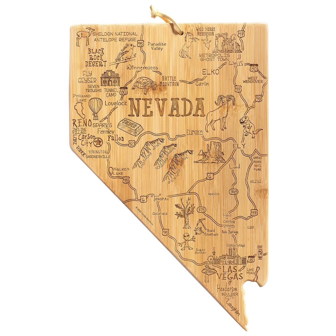 Totally Bamboo Destination Nevada State Shaped Serving and Cutting Board, Includes Hang Tie for Wall Display