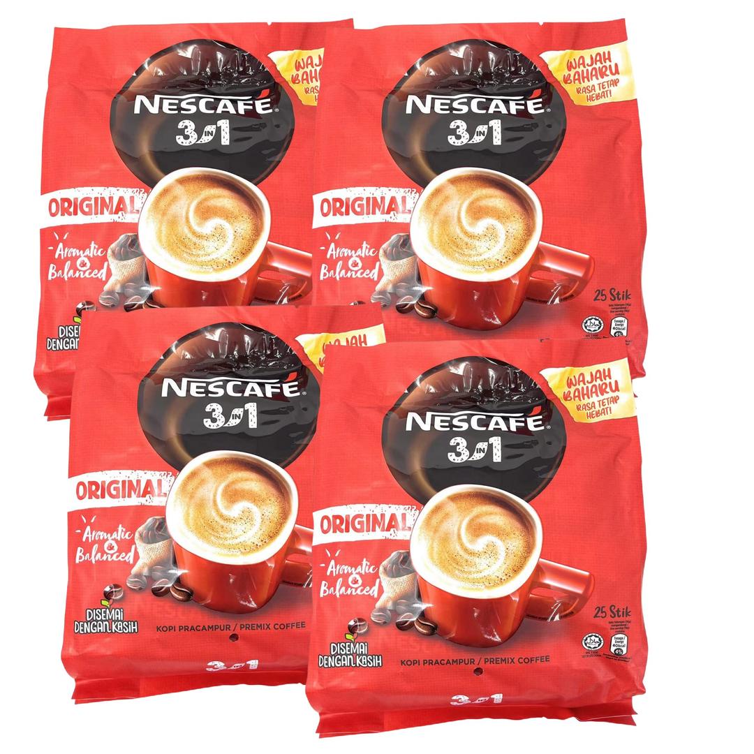 4 Packs Nescafé 3-in-1 ORIGINAL Premix Instant Coffee Single Serve Packets