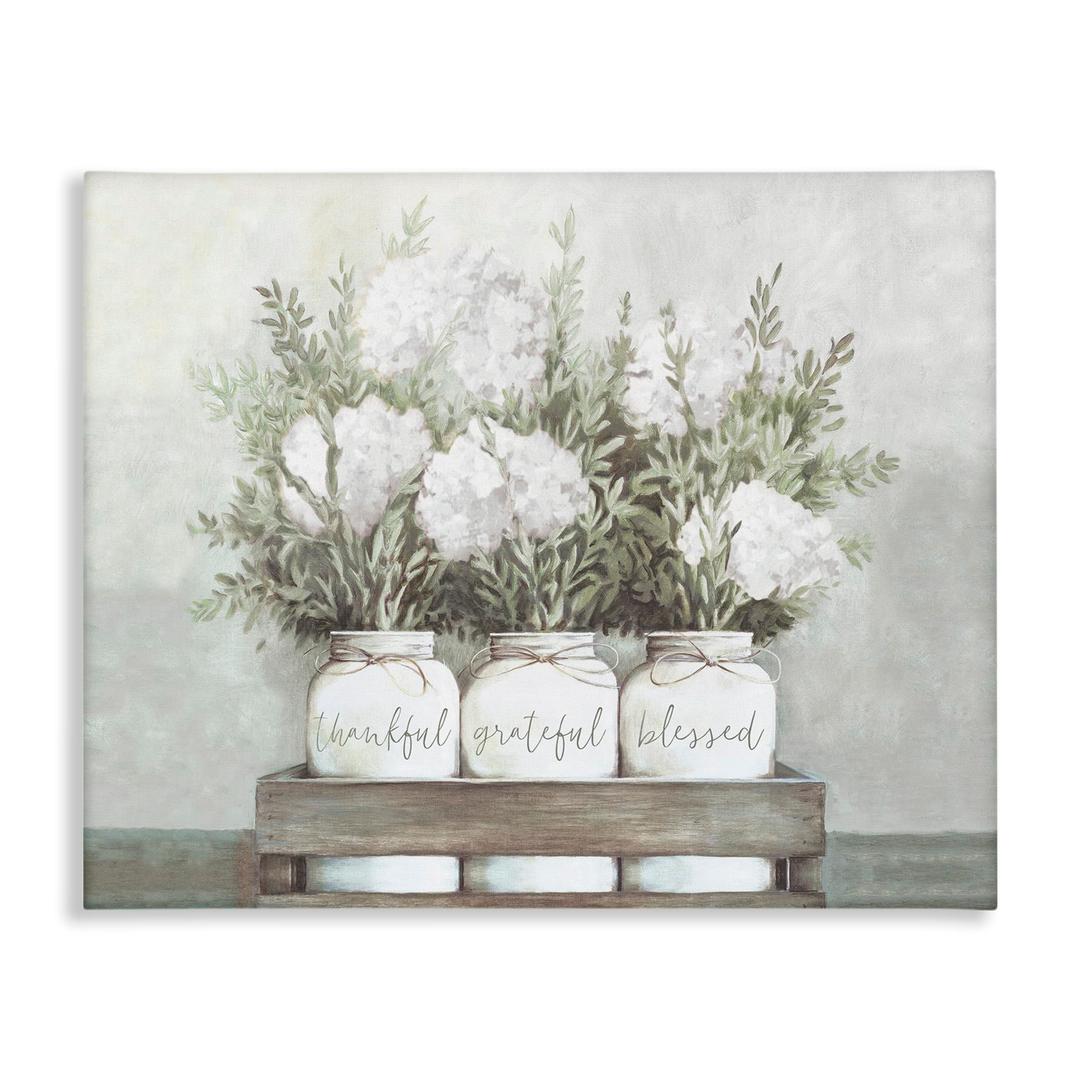 Stupell Industries Pristine Hydrangea Bouquets Thankful Grateful Blessed Sentiment Canvas Wall Art Design by Dogwood Portfolio