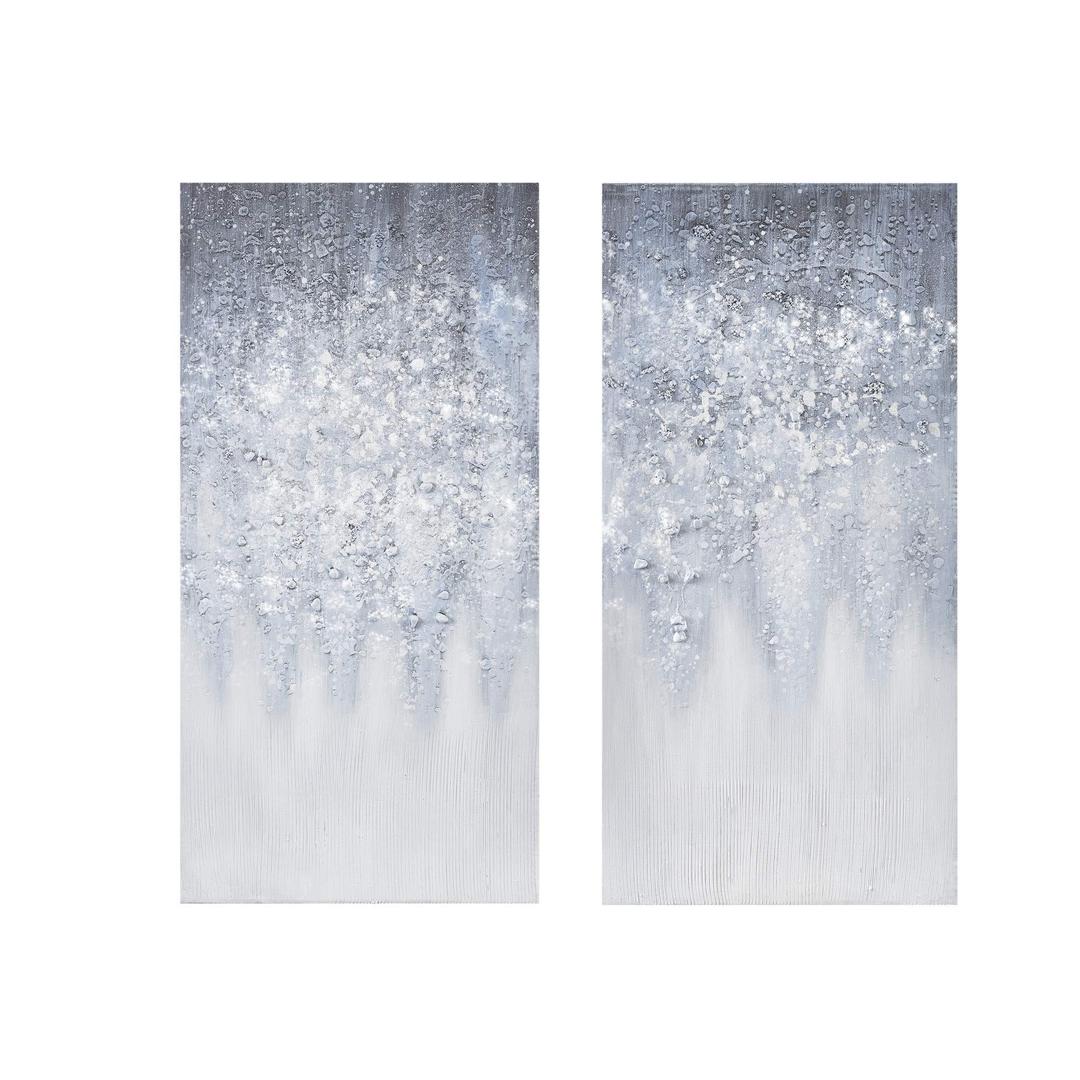 Madison Park Wall Art Living Room Décor - Abstract Glitter Embelished Canvas Home Accent Modern Dining Bathroom Decoration, Ready to Hang Painting for Bedroom, 15"x 30", Winter Glaze 2 Piece