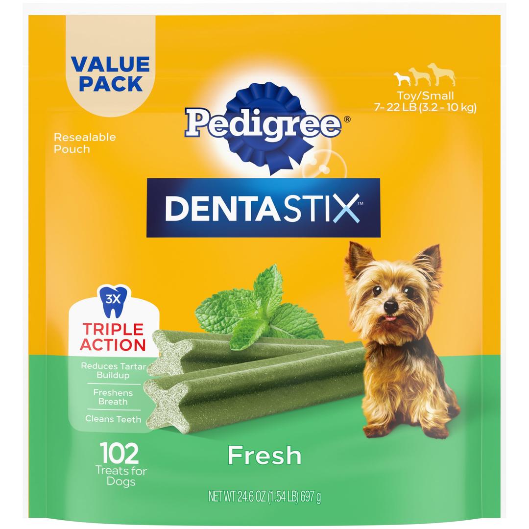 PEDIGREE DENTASTIX Dental Dog Treats for Toy/Small Dogs Fresh Flavor Dental Bones, 1.54 lb. Value Pack (102 Treats)