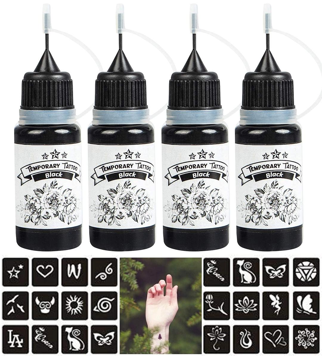 4 Pack Temporary Tattoo Ink, Temporary Tattoo Kit, Semi Permanent Tattoo with Free Tattoo Stencils, DIY Tattoo Set, Realistic Fake Tattoos