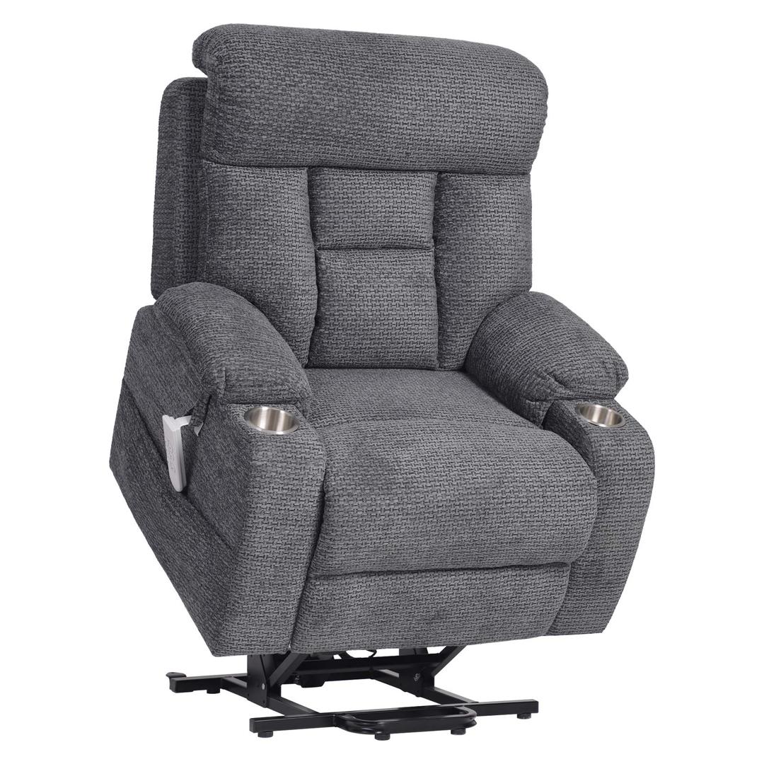 Irene House 9181 Three Motor Lift Recliner Chairs for Elderly with Lumber Support Motor Power Infinite Position Lift Chair Electric Recliner Chair with Cup Holder Side Pocket(Grey-Chenille)